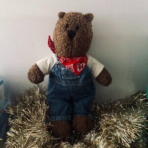 Vintage Classic Collection Baby Gap Teddy Bear 13" Plush Denim Overalls Bandana